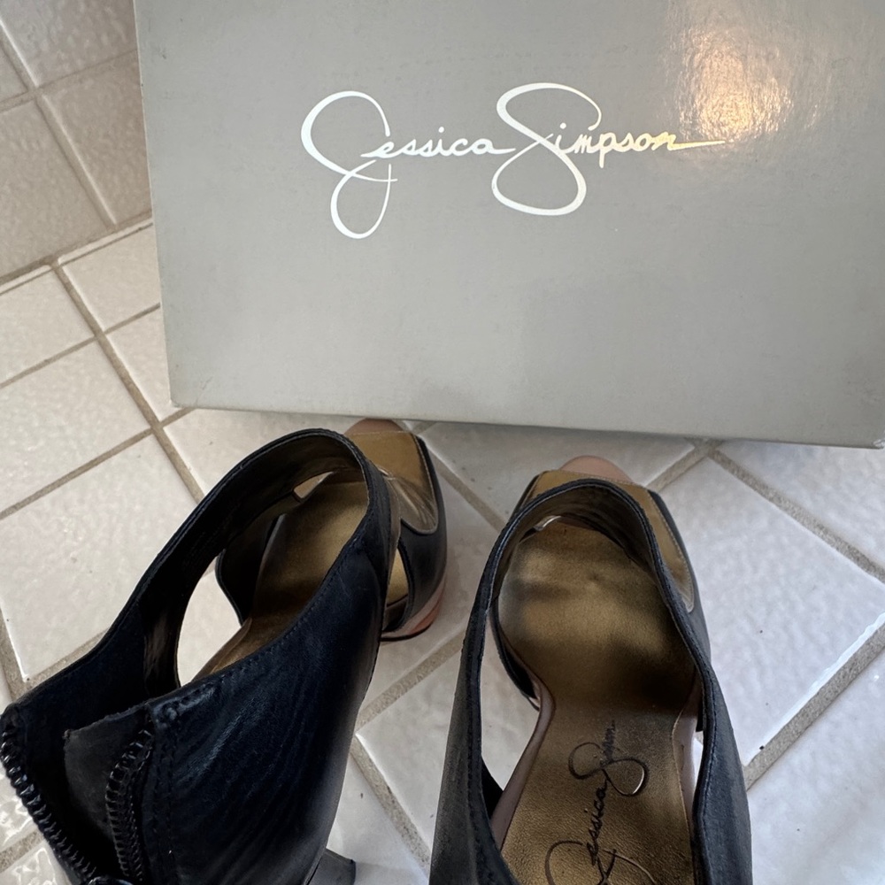 Jessica Simpson Black and Gold Cutout High-Heel Sandals - Picture 3 of 6